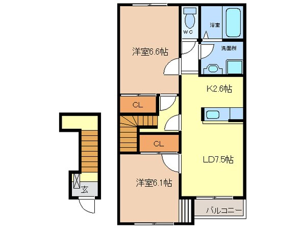 藤浪駅 徒歩5分 2階の物件間取画像